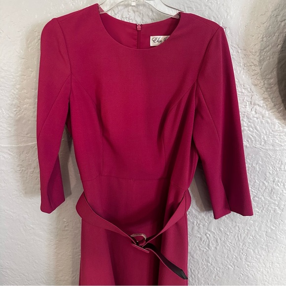 Eliza J Belted Solid Pink A-Line Split Sleeve Knee-Length Dress Size 10 - Picture 4 of 9